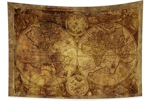 YONGFOTO 100x70cm Mappemonde Tapisserie Tenture, Ancien Tachetà Mappemonde Mural Couverture pour la chambre Vieux siècle Aventure Découverte historique pour l'école Salle de cours