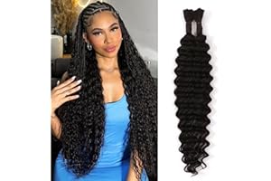 DYBEAUTYHAIR Deep Wave Bulk Human Hair for Braiding No Weft Brazilian Curly Human Hair Extensions for Boho Braids Wet and Wavy Human Braiding Hair For Knotless Braids (1B#, 20 Inch(50g/Bundle x2))