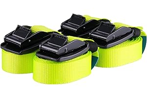 SANDAX Set di 4 cinghie di tensione di alta qualità con chiusura a morsetto, colore giallo fluo e protezione della fibbia in gomma, lunghezza 4 m, larghezza 25 mm, portata fino a 540 kg, DIN EN 12195-2