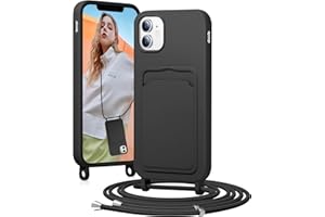 BENTIACC Handykette Silikon Hülle für iPhone 11 mit Band, Handyhülle mit Kartenfach, Abnehmbar Kordel Kette, Stoßfeste Schutzhülle für iPhone 11 (Schwarz)