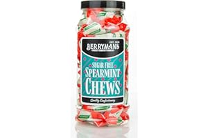 Original Sugar Free Spearmint Chews Retro Sweets Gift Jar by Berrymans Sweet Shop - Classic Sweets, Traditional Taste.