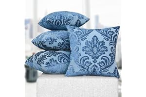 Deshome Fleur - Cuscino singolo per divano 40x40 cm in ciniglia con imbottitura in gommapiuma, cuscino decorativo per arredo letto matrimoniale, divani, sfoderabile (Blu)