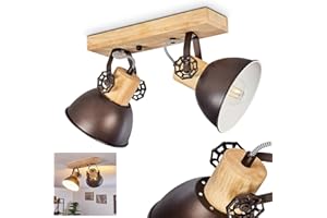 HOFSTEIN Lámpara de techo Orny, lámpara de techo de metal/madera en antracita/blanco/marrón, 2 luces, con focos ajustables, 2 x casquillo E27, foco en diseño retro/vintage, sin bombilla(s)