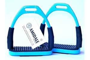 Amidale Flexi Safety Stirrups Horse Riding Bendy Irons S. Steel Sky Blue 4.75