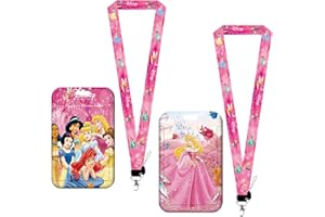 WOPIN 2 Pièces princesse Lanyard Couverture de Carte, princesse Ensembles Lanière avec Porte-Cartes,princesse clip transparent étanche, Pour L'école,Le Bureau,École Carte d'Identité Carte de Bus