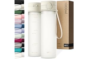 KIVY Tritan Botella de Agua 1L [IRROMPIBLE] - Water Bottle Sin BPA para Gimnasio, Gym & Deporte - Garrafa Reutilizable de Plástico Apto Lavavajillas - Cantimplora Deportiva, Oficina y Escuela - Blanco