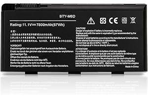 K KYUER 7800mAh BTY-M6D Laptop Battery for Medion Erazer X6811 X6812 X6813 X6817 X6819 X6821 X6823 X6825 X7813 X7815 X7817 X7819 X7822 1X7811125 X7826 X7827 X7829 X7831 X7833 X7835 MSI GT70 GT60 E6603