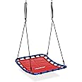 Relaxdays Nest Swing, Rectangular, Kids & Adults, Max. Load 100 kg, Height Adjustable, WxD 76 x 103 cm, Garden, Red