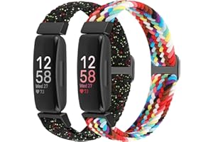 BTTNG 2 Pack Elastic Braided Straps Compatible with Fitbit Inspire 3/ Inspire 2/Inspire/Inspire HR/Ace 3/Ace 2 Women Men Kids, Adjustable Stretchy Wristbands Loop Sports Replacement Band