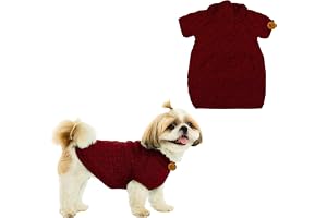 Sage Square Hand Knitted Woolen Dog Sweater for Shih Tzu Cozy Winter Wear Soft Stretchable Thermal Cold Weather Handmade Pet Clothing Comfortable, Stylish Outfit Knit Jumper (Maroon)