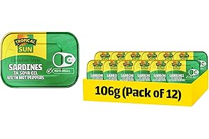 Tropical Sun Canadian Style Sardines in Hot Peppers | 106g All Natural Tinned Sardines Protein and Omega-3 | Freshly Packed Tinned Fish for a Rich & Nutritious Taste (Pack of 12)