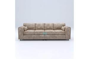 Gamzo Outlet New Modern Luxurious Large 4 Seater Full Back Sofa Alaska Fabric Couch Seat Lounge Corner Settee Footstool Living Room Guest room Furniture for Home Furnishing (Beige, 4 Seater)