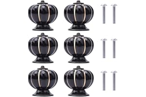 NAKUPENDA 6Pcs Boutons Ceramique Tiroirs Bouton de Meubles en Céramique Forme de Citrouille Poignées de Placard pour Meubles Armoires de Cuisine, Tiroirs, Commode (Noir)