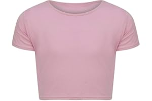 Mini Mart Online Limited Girls Kids Plain Short Sleeves Crop Top Dance Belly Shirt 5-13 Years