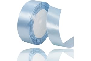 ALOHOVME Ruban Satin Bleu Clair 25mm, 23 mètres Rubans de Tissu Couture Ruban Cadeau pour Décoration de Mariage, Emballage cadeau, Bouquet de fleurs, Artisanat DIY, Décoration gâteau d'anniversaire et Noël