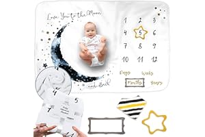 Luka&Lily Baby Monthly Milestone Blanket Boy - 150 x 100 cm - Blue Moon Themed Month Mat for Boys - First Year Calendar Growth Chart - Shower Gifts for New Moms