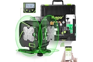 Huepar S03DG 3x360 ° Livella Laser Autolivellante con Schermo LCD, 3D Bluetooth Connesso Green Raggio Cross Line Strumento Per Pavimenti in Piastrelle -Linea Laser Orizzontale/Verticale a 360 °