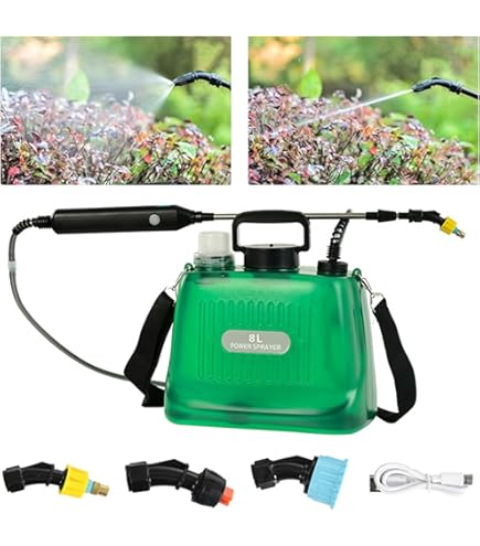 Elektrische sproeier, 5 l, 1800 mAh, tuinsproeier, telescopisch spuitpistool, oplaadbaar, met sproeiers, batterij voor het sproeien van tuinplanten (groen