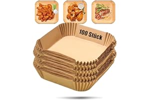 Kisstta 100 sztuk papieru do pieczenia frytkownicy na gorące powietrze, 2-4,5 l, papier do pieczenia, prostokątny, pogrubiony, 16-20,5 cm, nieprzywierający, wodoszczelny, do frytkownicy powietrznej