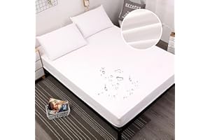 ‎PICTURESQUE PICTURESQUE wasserdichte Spannbettlaken Spannbetttuch Bettlaken Bettwäsche,Weiß,140x200cm