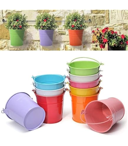 Lot 10 Pots Fleurs Métal Suspendus Avec Drainage - Décoration Balcon Blanc