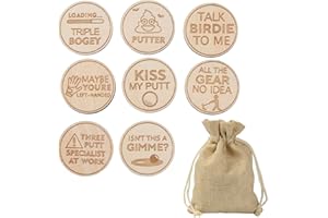 SG Store 8 Piezas Marcadores Divertidos Golf Grabados con Láser de Madera Redonda Serie Divertida Accesorios Golf para El Marcador Pelotas Alineación Putting Green Bolsa con Cordón 25x3 mm