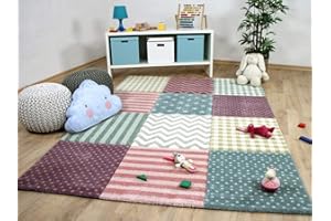 Pergamon Kinder Teppich Maui Kids Pastel Bunt Karo Sterne in 5 Größen