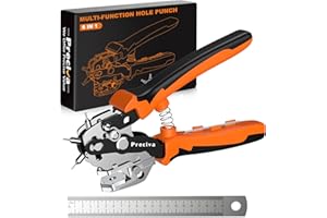Preciva - Perforadora de cuero, herramienta de perforación de cinturón giratorio, alicates ajustables y resistentes con 6 agujeros, regla (perforador en forma de V)