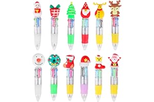 ZALAON Christmas Retractable Ballpoint Pen for Kids,12 Pieces 4-in-1 Retractable Ballpoint Pens Christmas tree Elk Santa Claus Snowman Decorative for Xmas Stocking Box Fillers Party Favors