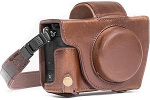 MegaGear MG687 Ever Ready skórzane etui i pasek z dostępem baterii do aparatu Canon PowerShot G5 X - ciemnobrązowy