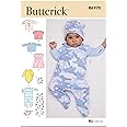 BUTTERICK B6970A Infants' Jacket, Tops, Dress, Rompers, Diaper Cover and Hat A (XXS-XS-S-M-L)
