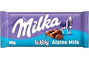 Milka, Bubbly, Tavoletta di Cioccolato al Latte con Morbido Cuore al Cacao, 100% Latte Alpino, Cacao Sostenibile, 90g