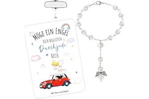 DREAKU Schutzengel Auto Anhänger für Spiegel, Rosenkranz Glücksbringer Auto Innenraum Zubehör, Autoanhänger Frauen, Geschenk für Führerschein Bestanden & Neuer Wagen