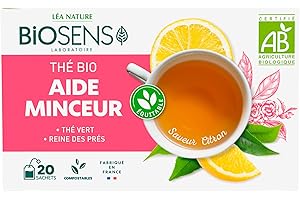 LÉA NATURE Biosens - Thé Aide Minceur - Thé Vert et Reine des prés - Certifié Bio AB - Fabriqué en France - Commerce Équitable - 20 sachets