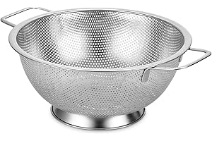 IXYDOR Colapasta in Acciaio Inox, Scolapasta Acciaio Inox, Colino in Acciaio Inox, Acciaio Inox Colander, Colino con Manici, per Spaghetti, Veggie, Frutta, Lavastoviglie Safe, Diametro massimo 22.5 cm