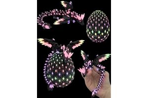 JoryHem 3D-drake ägg med drake och nattlampseffekt – 3D-drake med vingar, UV-aktiverat ljus i mörkret, 10 cm samlarryggsäck
