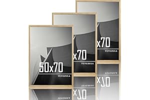 VUVUZULA Bilderrahmen 50x70cm Holz Fotorahmen Holzrahmen MDF Rahmen 50x70cm Eiche Natur 3er Set