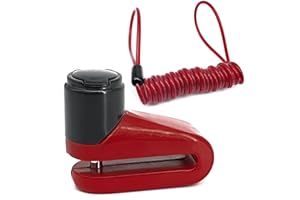 RADIKAL RK505R Bloccadisco per Moto, più Compatto, Leggero e Portatile, Colore Rosso più Deterrente, Chiusura in Acciaio ø5,5mm, Lucchetto Antifurto Moto, Scooter, Bicicletta Elettrica, Monopattino