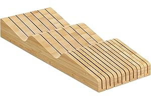 Navaris Ceppo Portacoltelli Legno Bambù - Contenitore Porta Coltelli Chef - Supporto Portalame 40cm x 15cm x 5cm - Organizer Cassetti Cucina 13x Lame