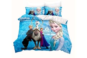 LKFFHAVD Anime Frozen Bettwäsche, Cartoon Anna Und ELSA Bettwäsche 135 X 200 cm, Frozen Bettbezug Mit Kissenbezug Geeignet Für Kinder Mädchen (135 x 200CM,10)