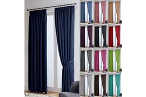 John Aird Blackout Curtains Pencil Pleat with Tie Backs (Navy, W 90" x L 54" (2 Panels) Thermal Energy Saving Curtains for Bedroom & Living Room
