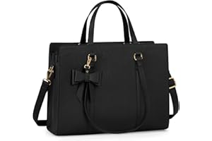 NEWHEY Laptop Tote Bags for Women 15.6 Inch Ladies Leather Laptop Handbags Designer Office Shoulder Bag Womens for Work School Business Shopping Black