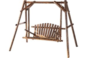 ‎OUTSUNNY Outsunny Hollywoodschaukel Schaukelbank Outdoor-Schaukel Hängebank 2-Sitzer Holz-Gartenschaukel Massivholz Natur 187 x 137 x 167 cm