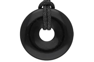 Lebensquelle Plus Edelstein Donut Ø 30 mm + Baumwollband | Naturstein Anhänger Halskette | Echte Heilsteinkette inkl. Band