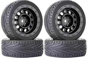 KINGCOO 4PCS 65mm RC Voiture Pneus en Caoutchouc Roues et Jantes Vintage en Plastique 12mm Hex pour 1/10 RC on Road Run-Flating Racing Touring Car Véhicule Tout-Terrain (Noir)