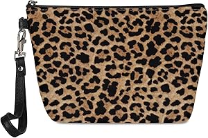 Kuiaobaty Borsa da bagno in pelle da donna, da viaggio, da donna, per cosmetici, Stampa leopardata