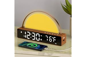 APUZOM Réveil Lumineux avec Simulation de Lever du Soleil, Lampe de Chevet Multicolore avec Chargeur USB, Aide au Sommeil, Réveil Matin pour Gros Dormeur, Cadeau pour Adolescent Garçon Fille