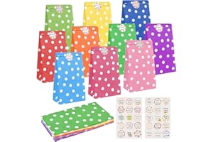 Feeona 20 sztuk kolorowych torebek na prezenty, torebki papierowe z 30 naklejkami (w języku niemieckim) torebki na upominki, torebki urodzinowe. Na urodziny dziecka, do pakowania prezentów, na wesele,