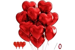 QIFU Red Heart Balloons 25 Pack, Love Heart Balloons Valentines Balloon with 1pc Red Ribbon, Helium Foil Hearts Balloon for Romantic Valentines Decorations Anniversary Engagement Wedding Girlfriend