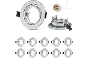 GeyouLux Marco Foco Empotrable GU10,10 Pack LED Marco Ojos de Buey Techo Cromo Incl. Portalámparas GU10,Focos Interior Techo Redondo Orificios de montaje ø68mm,Para Lámparas de LED O Halógena